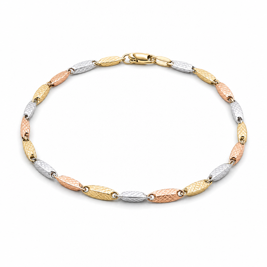 14K Yellow Gold White and Rose Women's Bracelet -Three Tone  / Size: 7.5" / Weight: 2.6 GR / 401-01768