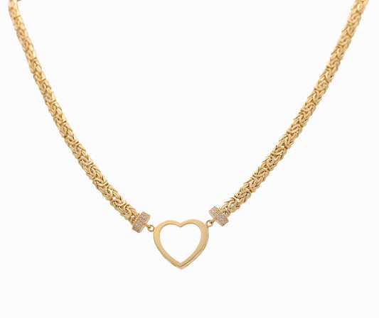 14K Yellow Gold Byzantine Link Women's Necklace with Heart / Stone: Cz / Size: 17.5" / Weight: 11.9 GR / DQNK4BZHR