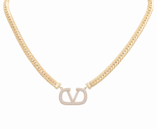 10K Yellow Gold Fashion Cuban Link Women's V Necklace with Cz / Size: 18" / Weight: 15.4 GR / DQNK0VCL