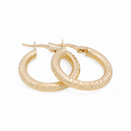 14K Yellow Gold Diamond Cut Hoops Earrings / Size: 3mm X 15.5mm / Weight: 2.3 GR / KOEH4DC3x15.5