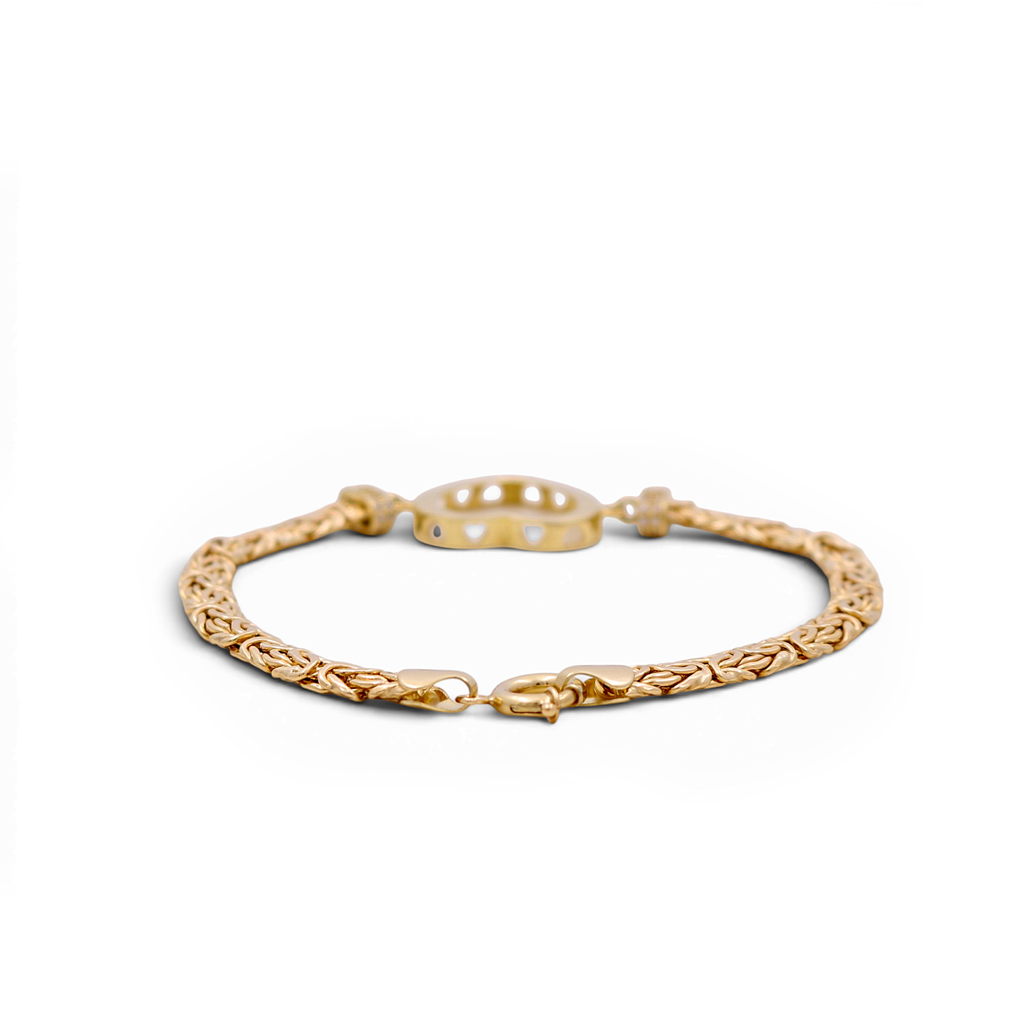 10K Yellow Gold  Byzantine Link Women's Bracelet with Heart / Stone: Cz / Size: 7.5" / Weight: 5.9 GR / DQWB0BZHR