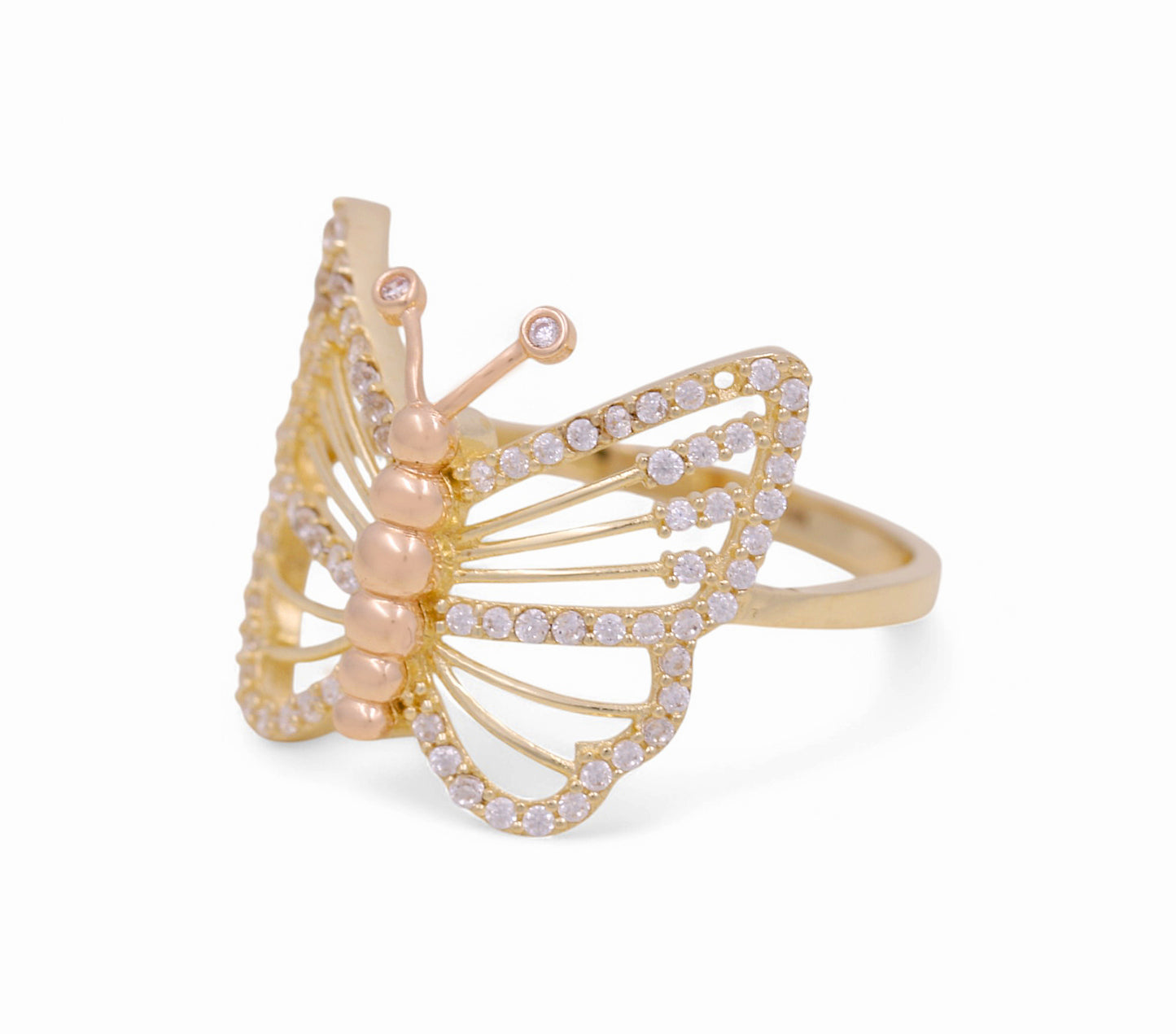 14K Yellow and Rose Gold Butterfly Women's Ring with White Cz / Size: 8 / Weight: 2.6 GR / COWRTT4BT-5