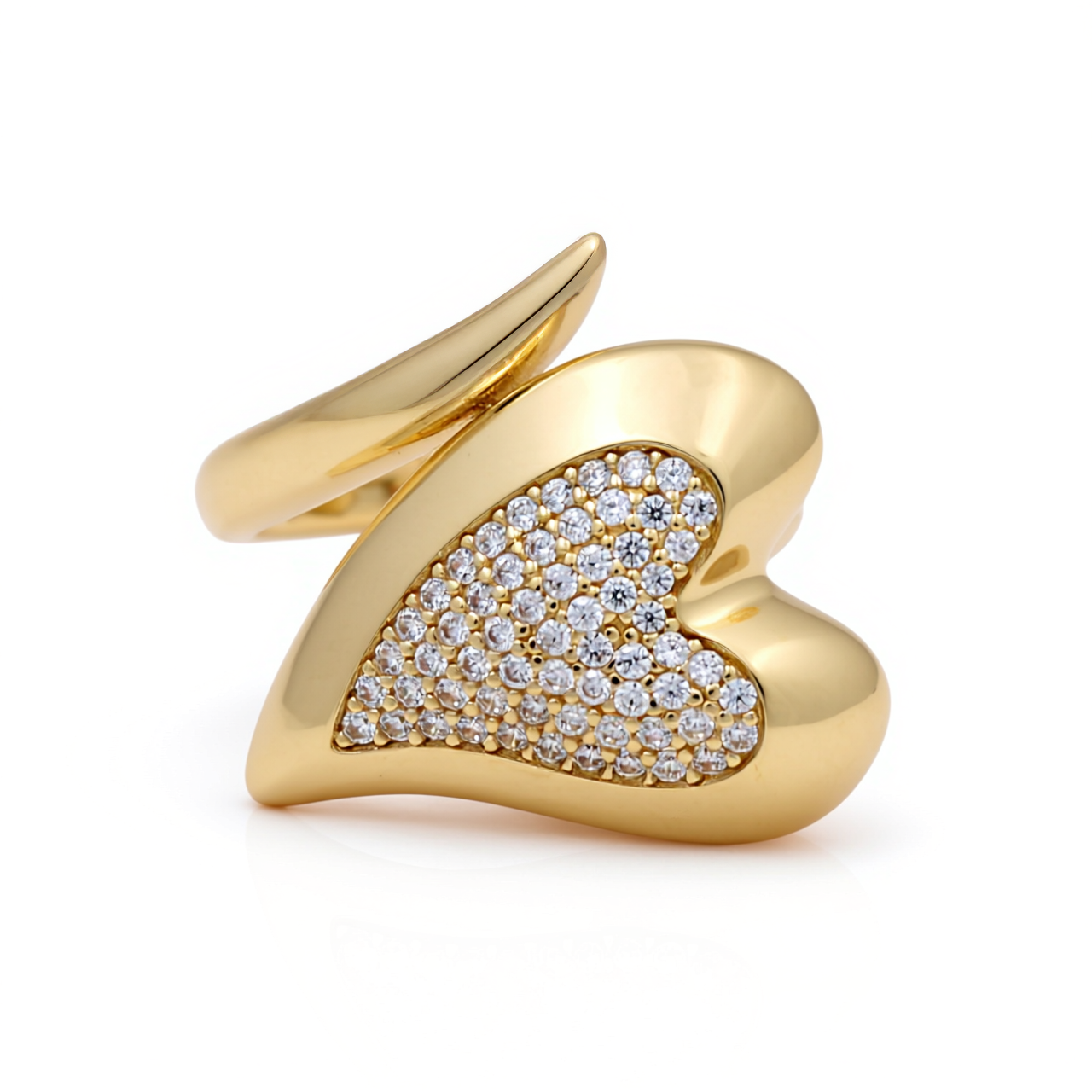 10K Yellow Gold Fashion Heart Women's Ring with Cz / Size: 8 / Weight: 4.5 GR / Y24-927