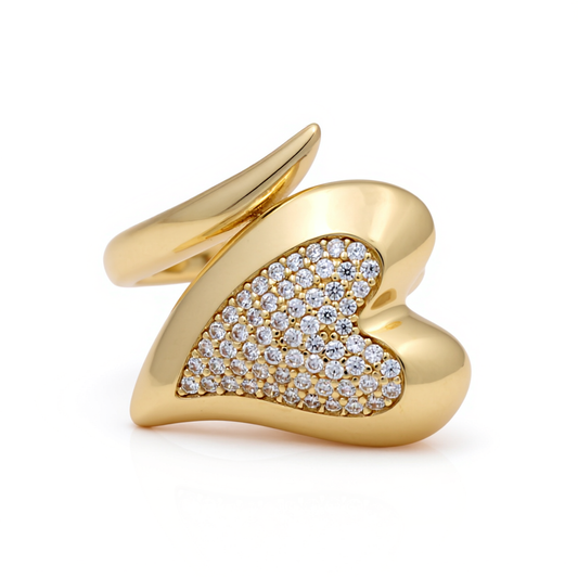 10K Yellow Gold Fashion Heart Women's Ring with Cz / Size: 8 / Weight: 4.1 GR / Y24-927