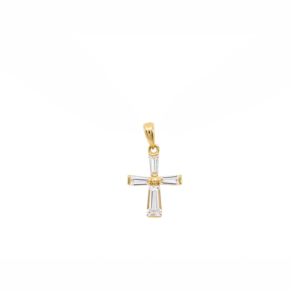 14K Yellow Gold Cross Pendant with Cz Stone / 6-453001XS