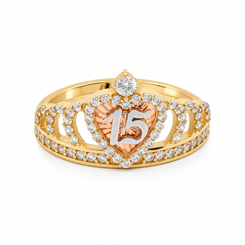 14K Yellow and Rose Gold Quinceanera Women's Ring with Cz / Size: 8 / Weight: 2.5 GR / LLBWRTT4-15