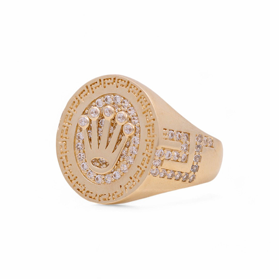 14K Yellow Gold Men’s Greek Ring / CZ / White Stones / Size 10.5 / Weight: 6.6 GR / COMR4FS-25