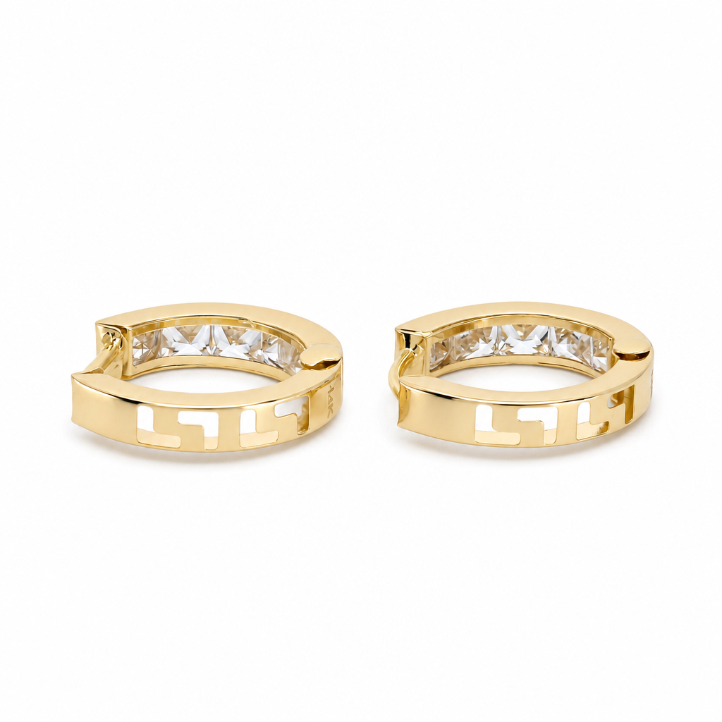 14K Yellow Gold Hoops Earrings with Baguette Stone/ Size: 3mm X12mm / Weight: 1.6 GR / BCFEH4FS3-12