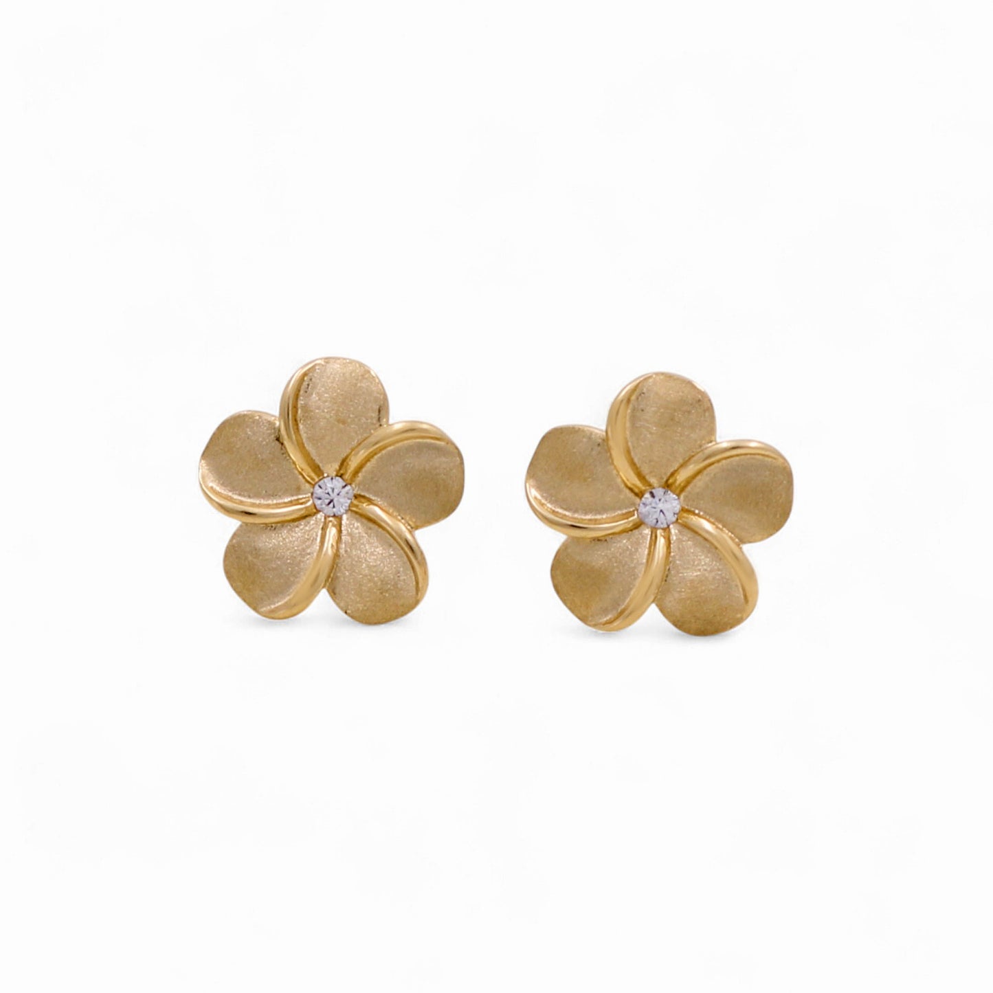 14K Yellow Gold Flower Stud Earrings with Cz / Weight: 2 GR / IEEES4FL