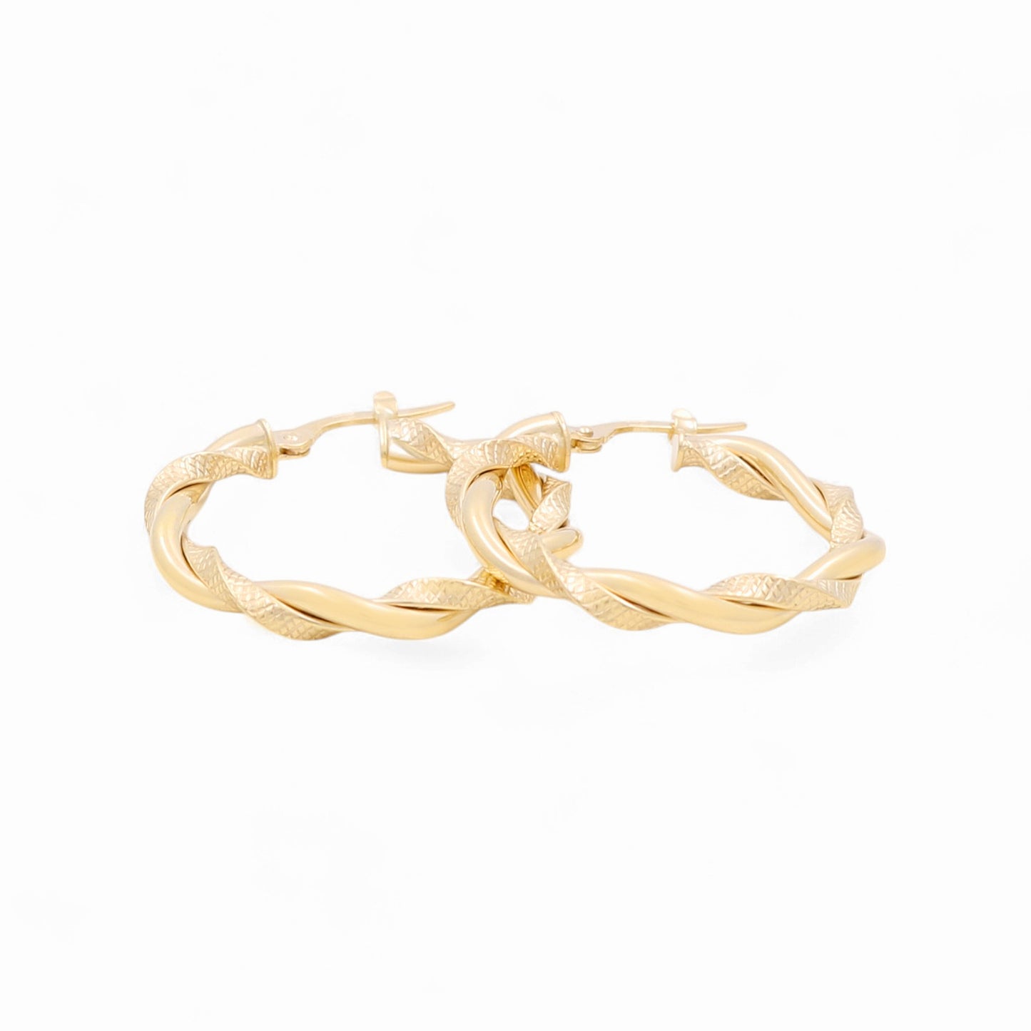 14K Yellow Gold Women's Twist Hoops Earrings with Design / Size: 3.5mmx30mm / Weight: 3.3 GR / 665-00136