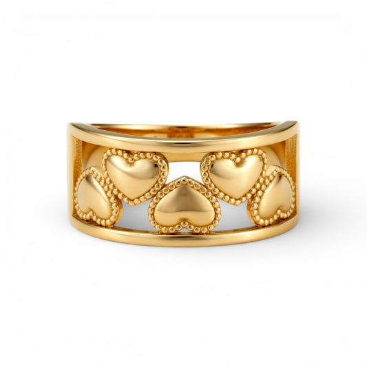 10K Yellow Gold Five Hearts Women's Ring / Size: 7.5 / Weight: 2.2 GR / DQWR0HR-21