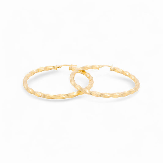 14K Yellow Gold Women's Twist Hoops Earrings with Greek / Size: 3mmx40mm / Weight: 3.6 GR / 240-00397