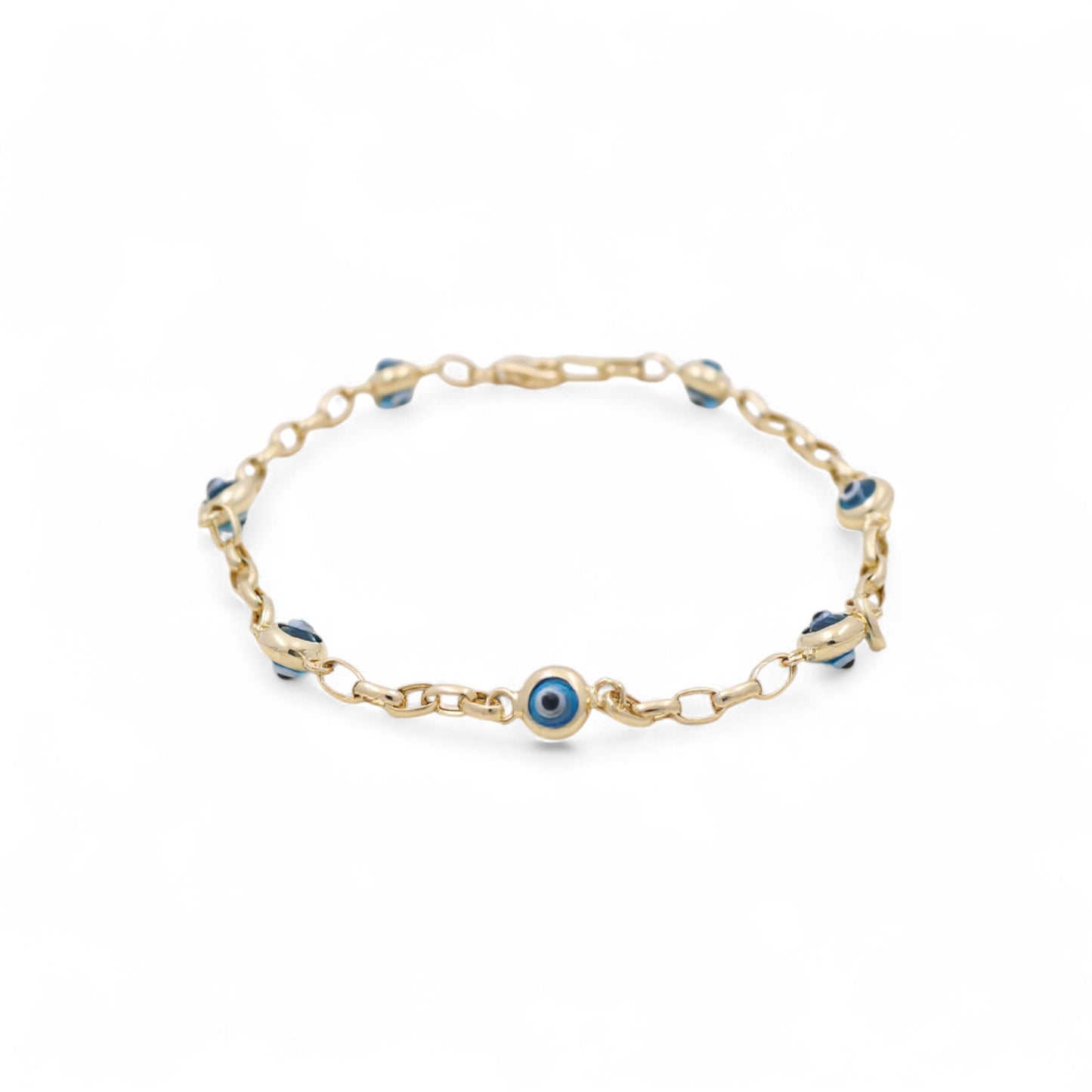 14K Yellow Gold Women's Evil Blue Eyes Bracelet / Size: 8" / Weight: 3.6 GR / BOWB4EY-4