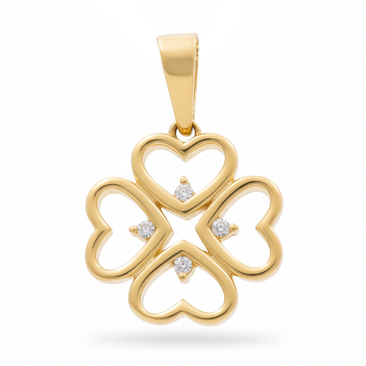 14K Yellow Gold Fashion Clover Pendant with Cz / Weight: 1.3 GR / DQPD4CLV