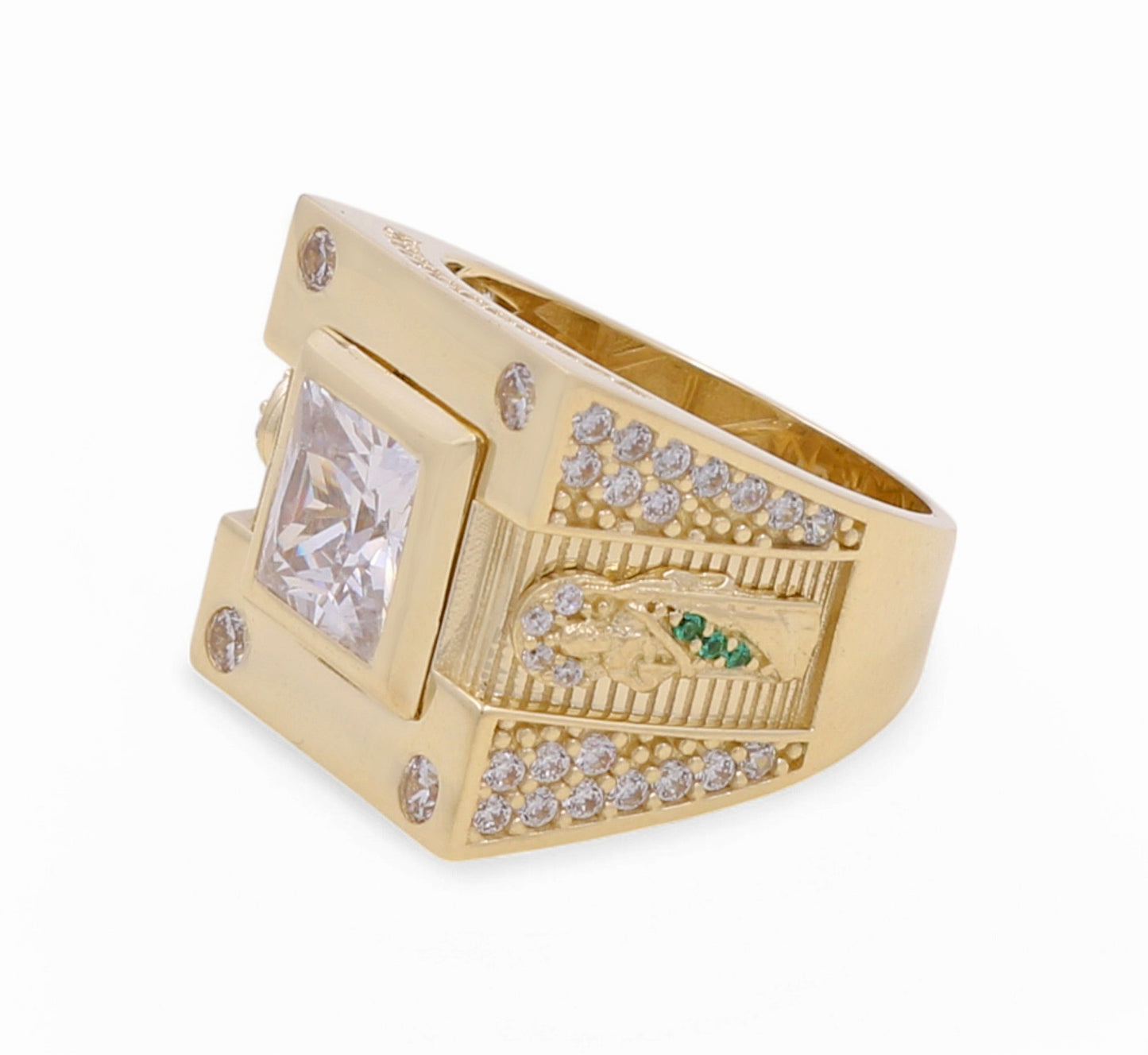 10K Yellow Gold San Judas Men's Ring with Cz / Size: 9.5 / Weight: 9.2 GR / P80FM-5