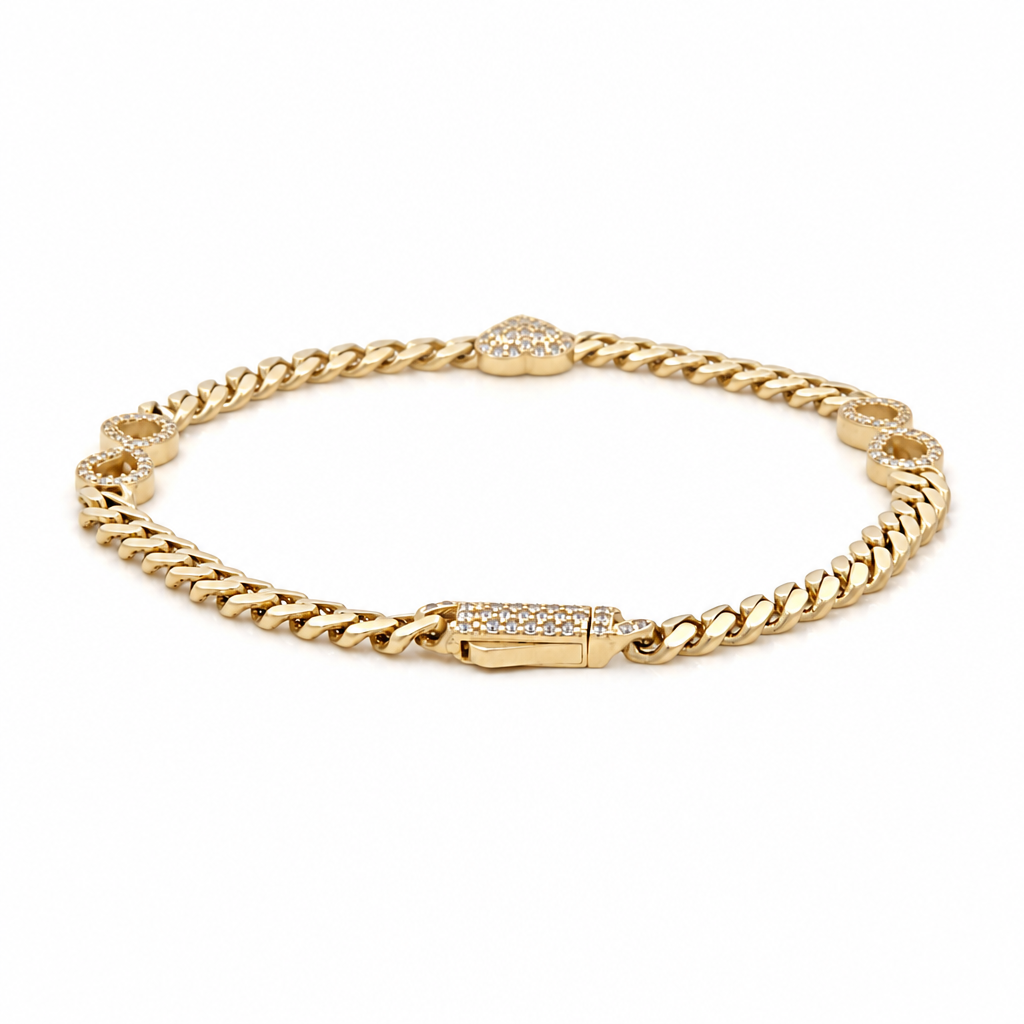 10K Yellow Gold Monaco Women's Bracelet with Infinity and Heart / Cz / Size: 7" 4MM / Weight: 5.2 GR / DQWB0IFHR