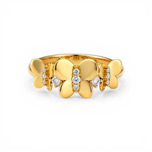 10K Yellow Gold Three Butterflies Women's Ring with Cz / Size: 8 / Weight: 2.3 GR / DQWR0BT-1