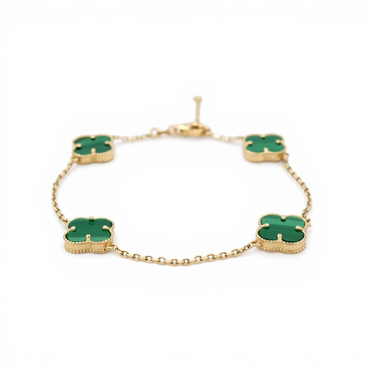 10K Yellow Gold Four Green Clovers Women's Bracelet / Size: 7.5” / Weight: 4.2 GR / BQWB0CLV-2