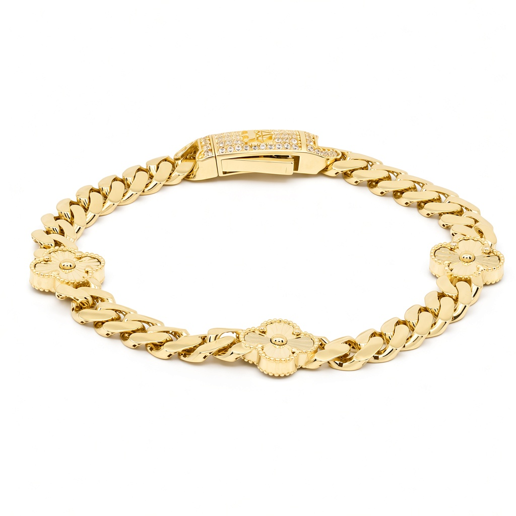 10K Yellow Gold Monaco Women's Bracelet with Clover / Size: 7.5" / Weight: 11.3 GR / DOWB0MONCLV