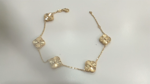 14K Yellow Gold Women's Bracelet with Five Clovers / Size: 7" 11mm / Weight: 5.7 GR / DQWB4CLV-3