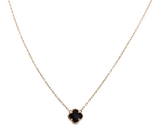10K Yellow Gold One Black Clover Necklace / Size: 17”  9mm / Weight: 1.7 GR / DQNK0CLV-3