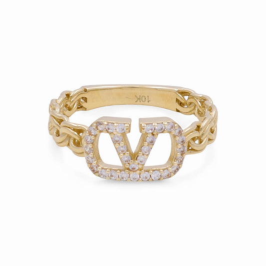 10K Yellow Gold Fashion V Women's Ring with CZ / Size: 8.5 / Weight: 2.8 GR / DPWR0V