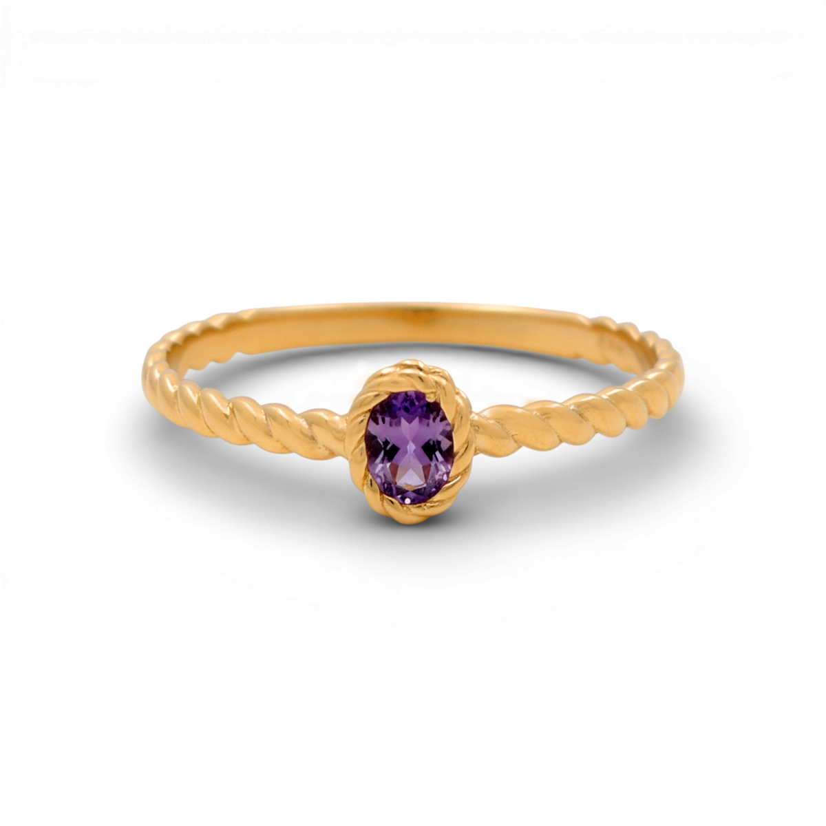 14K Yellow Gold Fashion Women's Ring with Purple Cz / Size: 7.75 / Weight: 1.2 GR / Y24-1278
