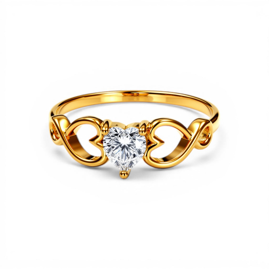 10K Yellow Gold Fashion Hearts Women's Ring with Cz / Size: 7.5 / Weight: 1.7 GR / DQWR0FSHR