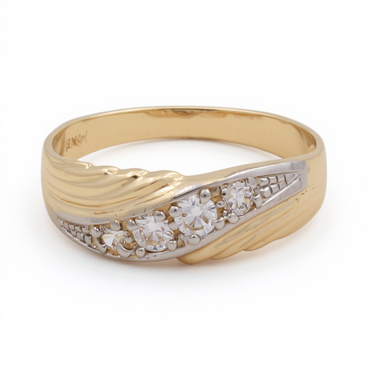 14K Yellow and White Gold Men’s Wedding Band / Stone: Cz / Size: 10 / Weight: 5 GR / CCMWBTT4BS-1