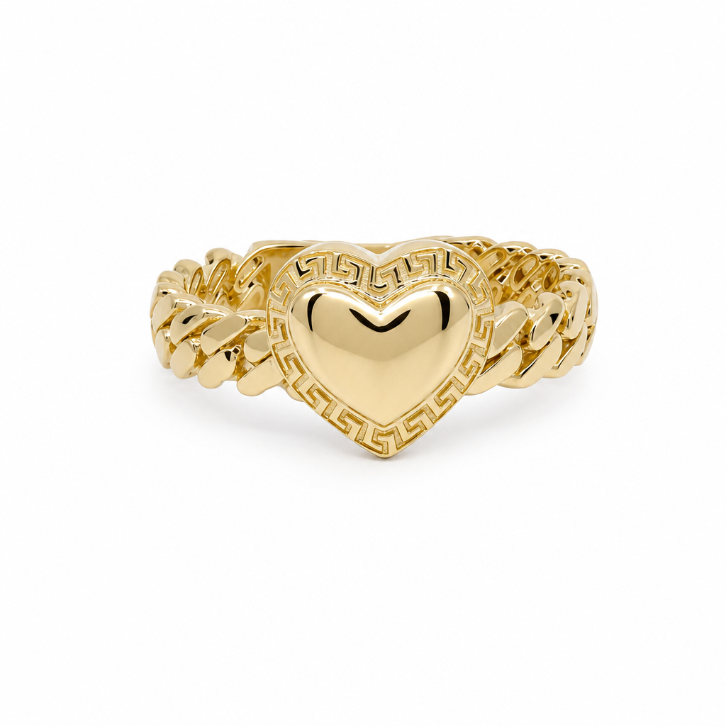 14K Yellow Gold Heart Women's Ring With Greek / Size: 7 / Weight: 2.9 GR / DQWR4HRGR