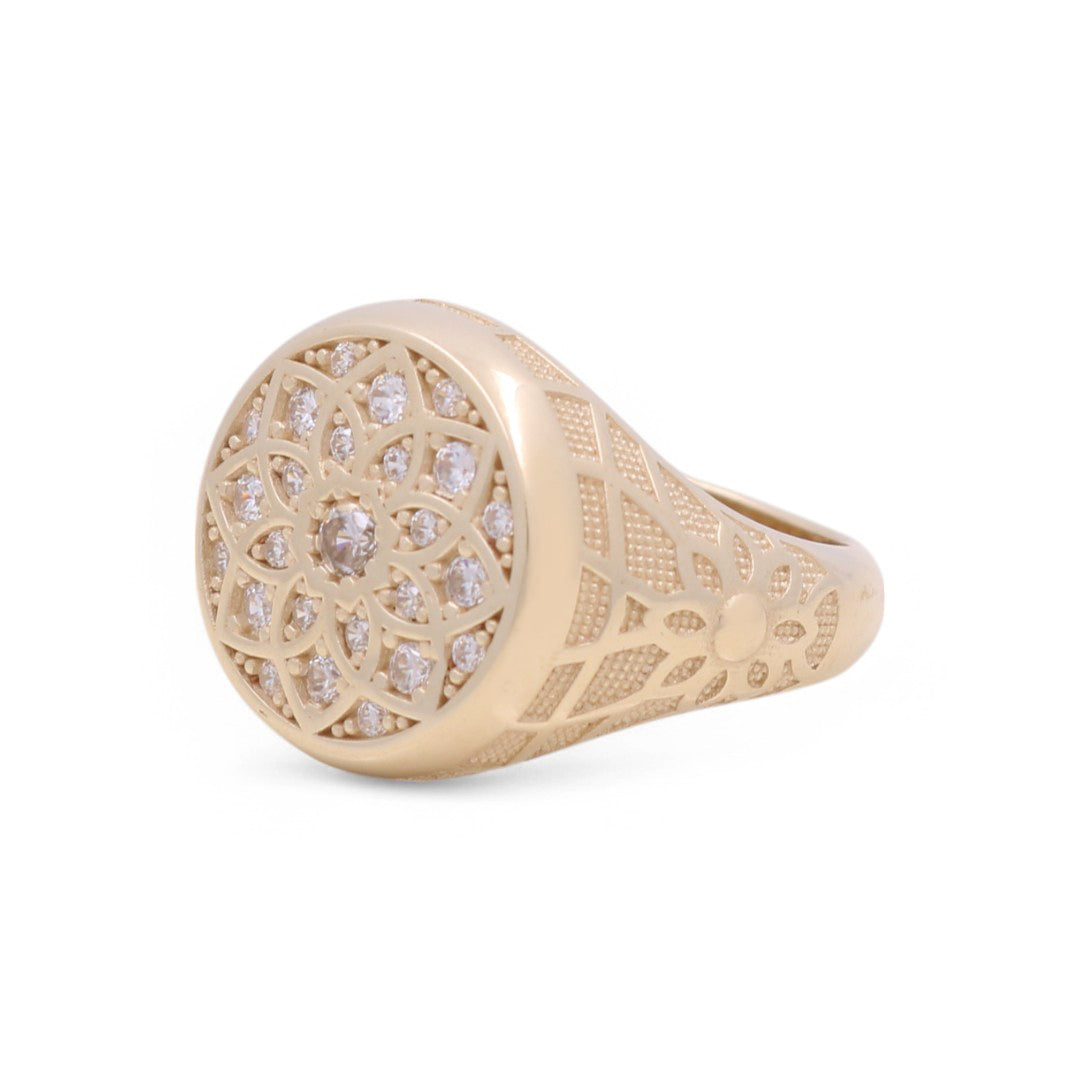 10K Yellow Gold Round Men’s Rosetta Style Ring / Stone: Cz / Size 10.5 / Weigh 11.1 GR / COMR0RT-1