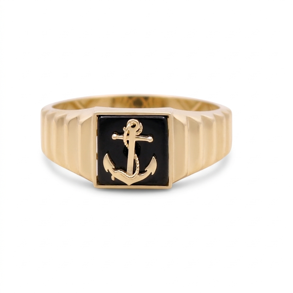 10K  Yellow Gold Men's Rings with Onyx Cz Stone / Size:10.5 / Weight: 2.9 GR /CQMR0AN-7