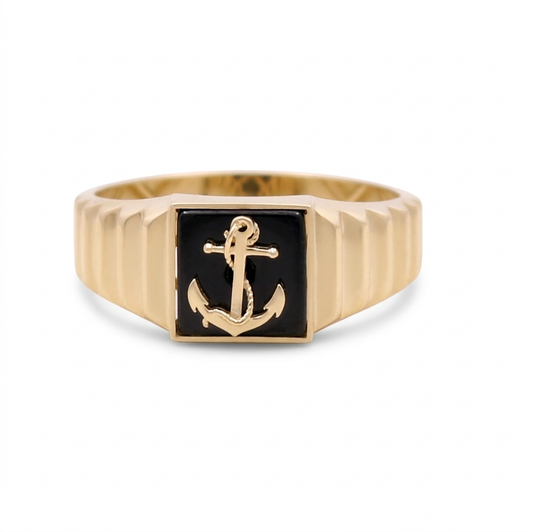 10K  Yellow Gold Men's Rings with Onyx Cz Stone / Size:10.5 / Weight: 2.9 GR /CQMR0AN-7