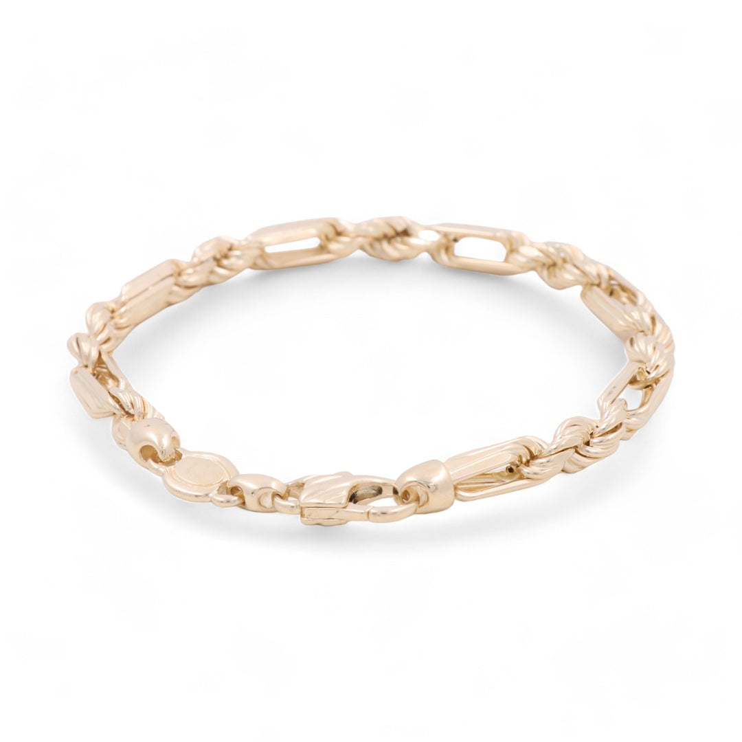 14K Yellow Gold Solid Figaro Rope Bracelet / Size: 5.5mm 8” /  Weight: 17.7 GR / CSMB4FP5.5-8
