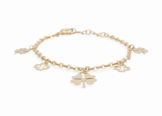 14K Yellow Gold Women's Bracelet with Hanging Clovers / Size: 7.5” / Weight: 4.5 GR / DPWB4CLV-1