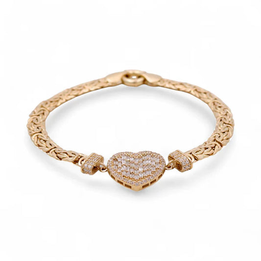 10K Yellow Gold Women's Heart Bracelet With Byzantine Link and Baguette Stones / Size: 7.5" / Weight: 7.5 GR / DQWB0HR-1