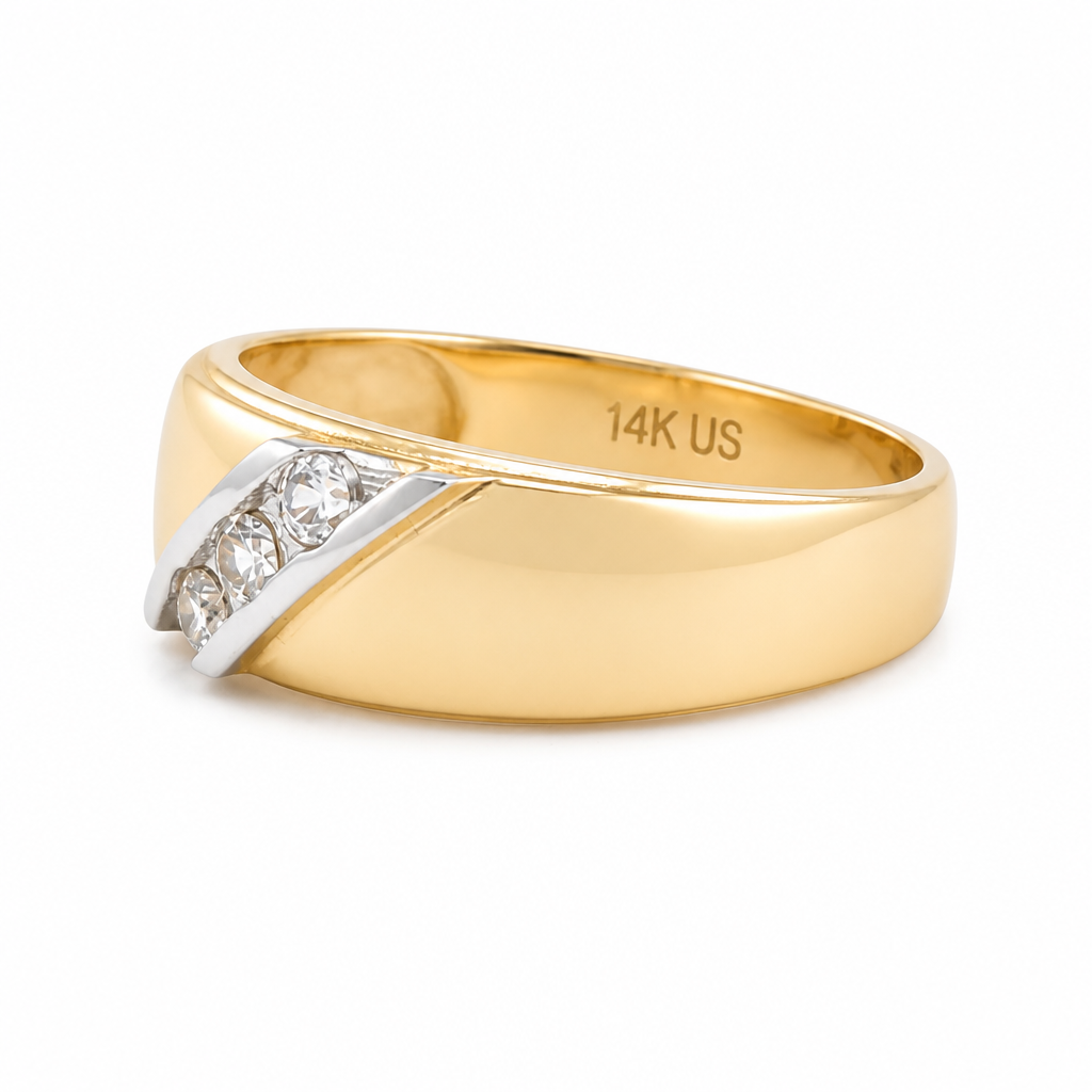 14K Yellow and White Gold Men's Wedding Band / Stone: Cz / Size: 10 / Weight: 2.9 GR / KEEMWBTT4BS-16