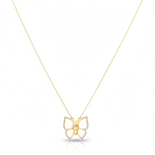 14K Yellow Gold Fashion Butterfly Necklace with Cz / Size: 18” / Weight: 4.6 GR / CONK4BF