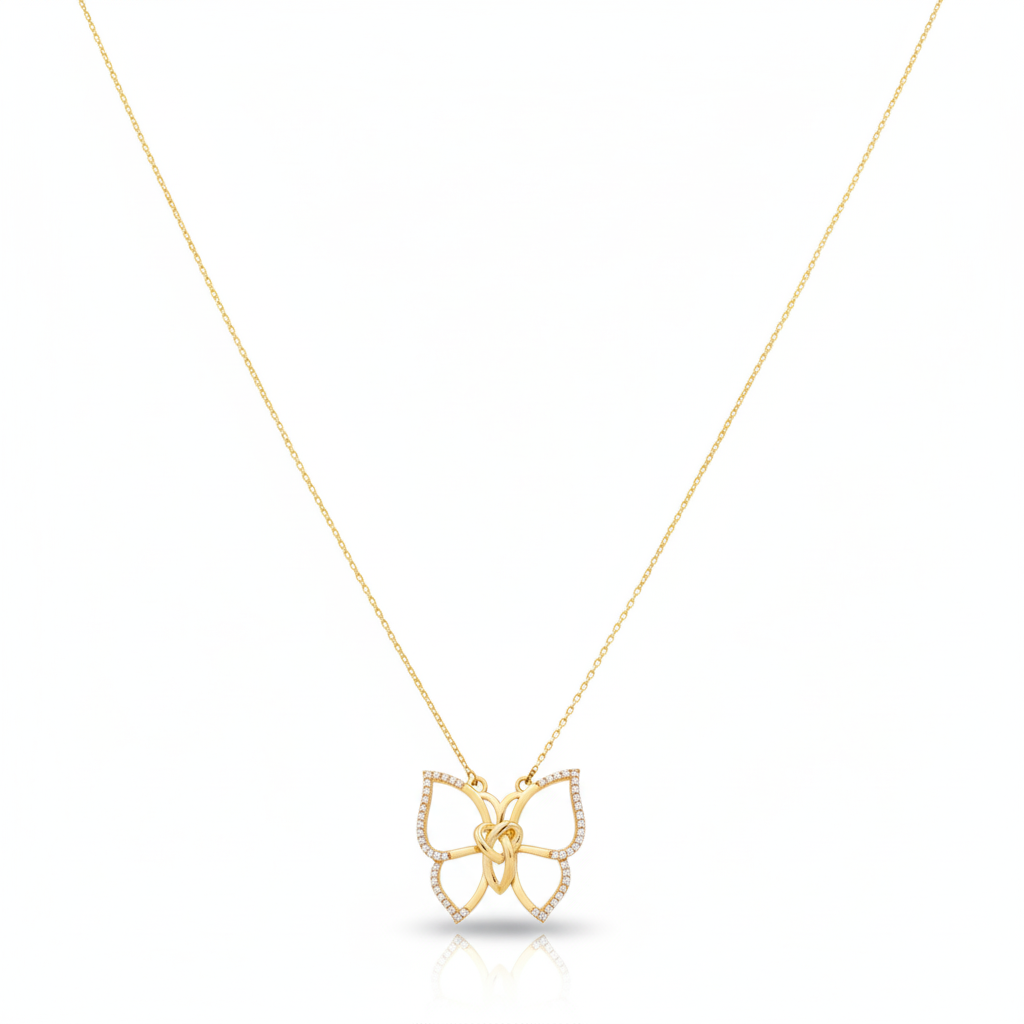 14K Yellow Gold Fashion Butterfly Necklace with Cz / Size: 18” / Weight: 4.1 GR / CONK4BF