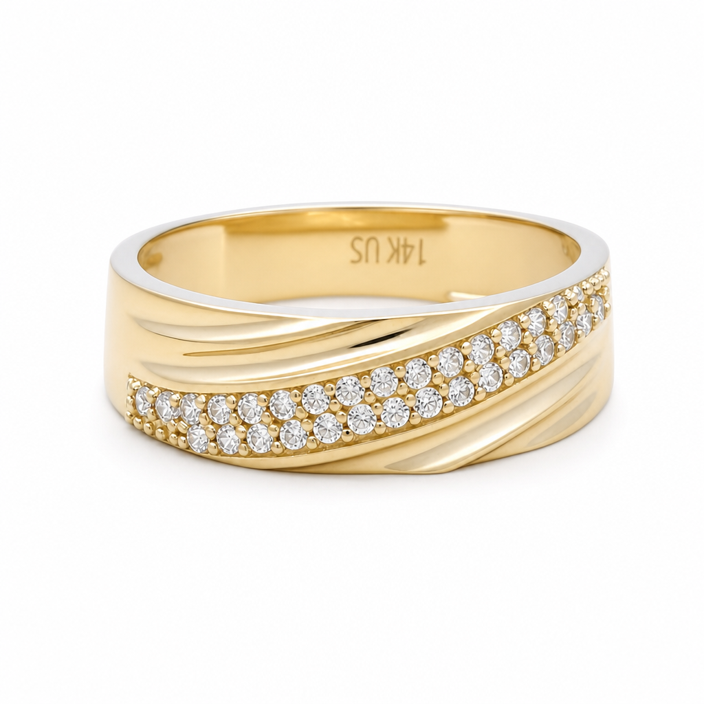 14K Yellow Gold Men's Wedding Band / Size:10 / Stone: Cz / Weight: 3.1 GR / KEEMWB4BS-36