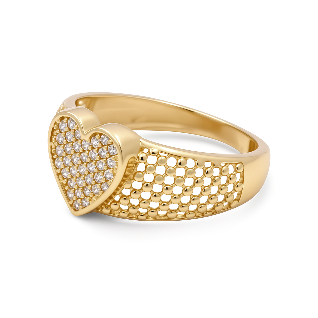 14K Yellow Gold Heart Women’s Ring with Cz / Size: 8 / Weight: 2.2 GR / COWR4HR-31