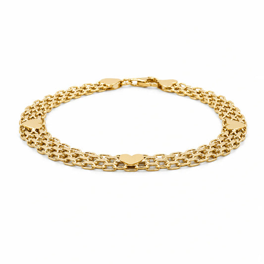 10K Yellow Gold Bismark Women's Bracelet with Hearts / Size: 7.5” / Weight: 6.2GR / DQWB0HR-9
