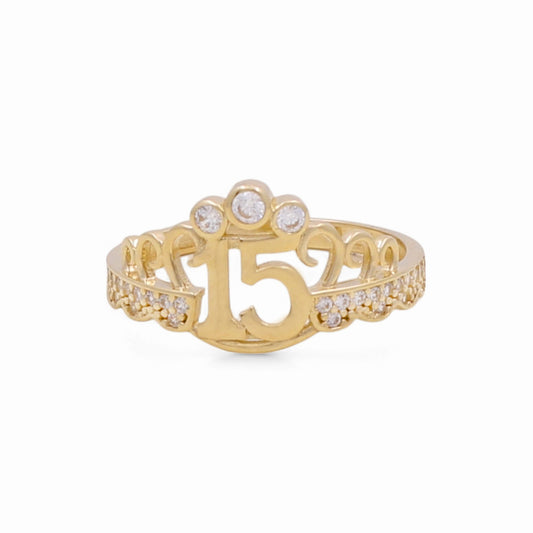 10K Yellow Gold Quinceañera Women's Ring with White Cz / Size: 7 / Weight: 1.6 GR / P02CR-3393