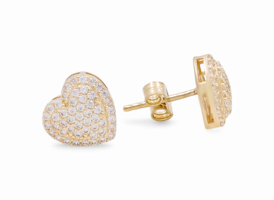 14K Yellow Gold Heart Women's Stud Earrings with White Cz / Weight: 2.3 GR / CPES4HR