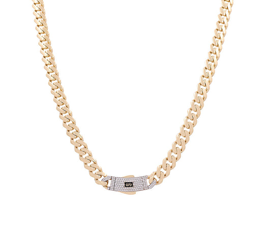 14K Yellow Gold Monaco Chain / Stone: Cz / Size: 9mm 24" / Weight: 31.4gr / 301-11095-9.5mm.24"