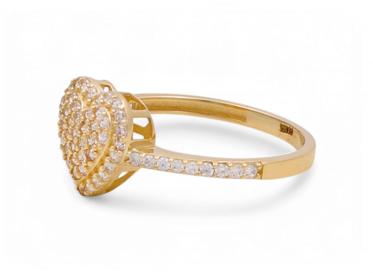 14K Yellow Gold Heart Women's Ring with White Cz / Size: 7.5 / Weight: 1.8 GR / CPWR4HR-3