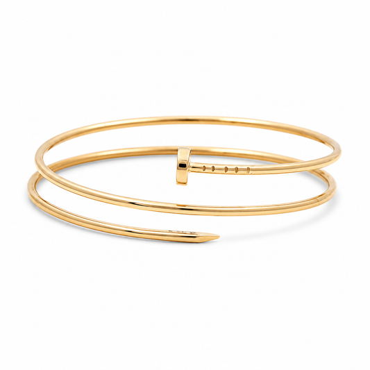 14K Yellow Gold Semisolid Double Nail Bangle Bracelet  / Weight: 5.6 GR / DQBB4NL-2