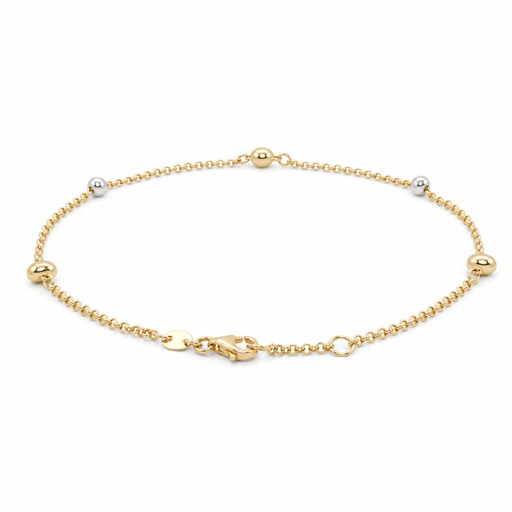 14K Yellow and White Gold Women's Heart Anklet Bracelet / Size: 10" / Weight: 2.8 GR / 000-08373