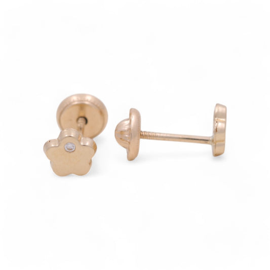 14k Yellow Gold Flower Stud Earrings With Cz / 6-437901PSF