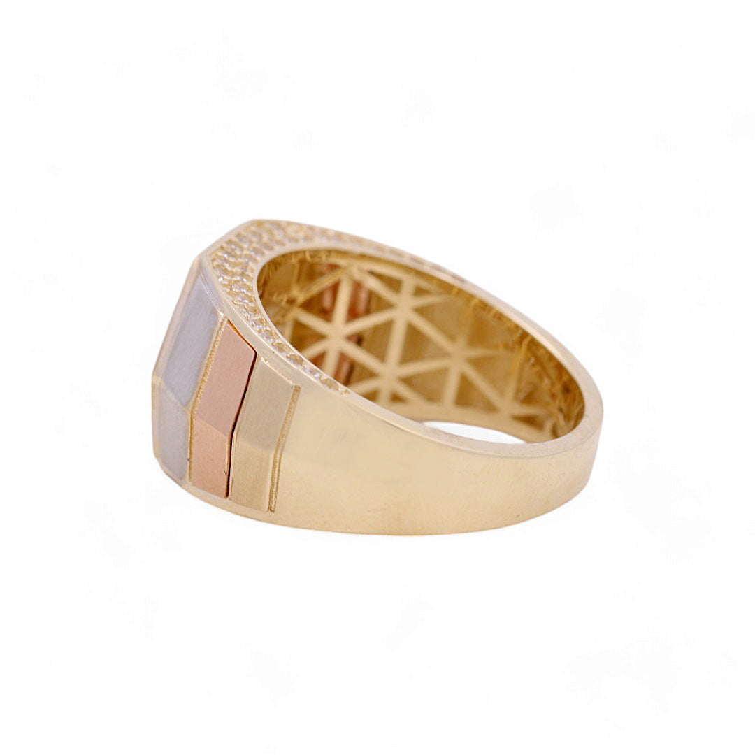 10K Yellow, White and Rose Gold Men’s Fashion Ring / CZ / Size 9 / Weight: 6.2 GR / COMR3T0FS